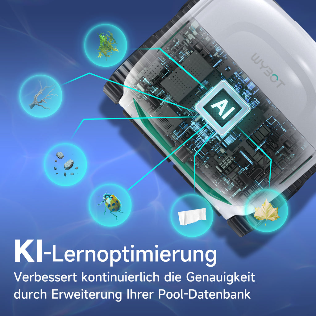 WYBOT C2 Vision Plus AI Kamera Kabelloser poolroboter, poolroboter akku Wand und Bode: Starke Saugkraft, Doppelfilter, 8 Reinigungsmodi, für unterirdische Pools 210 m² – Frostfedergrün