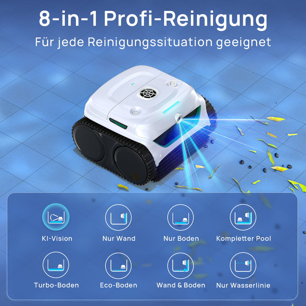 WYBOT C2 Vision Plus AI Kamera Kabelloser poolroboter, poolroboter akku Wand und Bode: Starke Saugkraft, Doppelfilter, 8 Reinigungsmodi, für unterirdische Pools 210 m² – Frostfedergrün