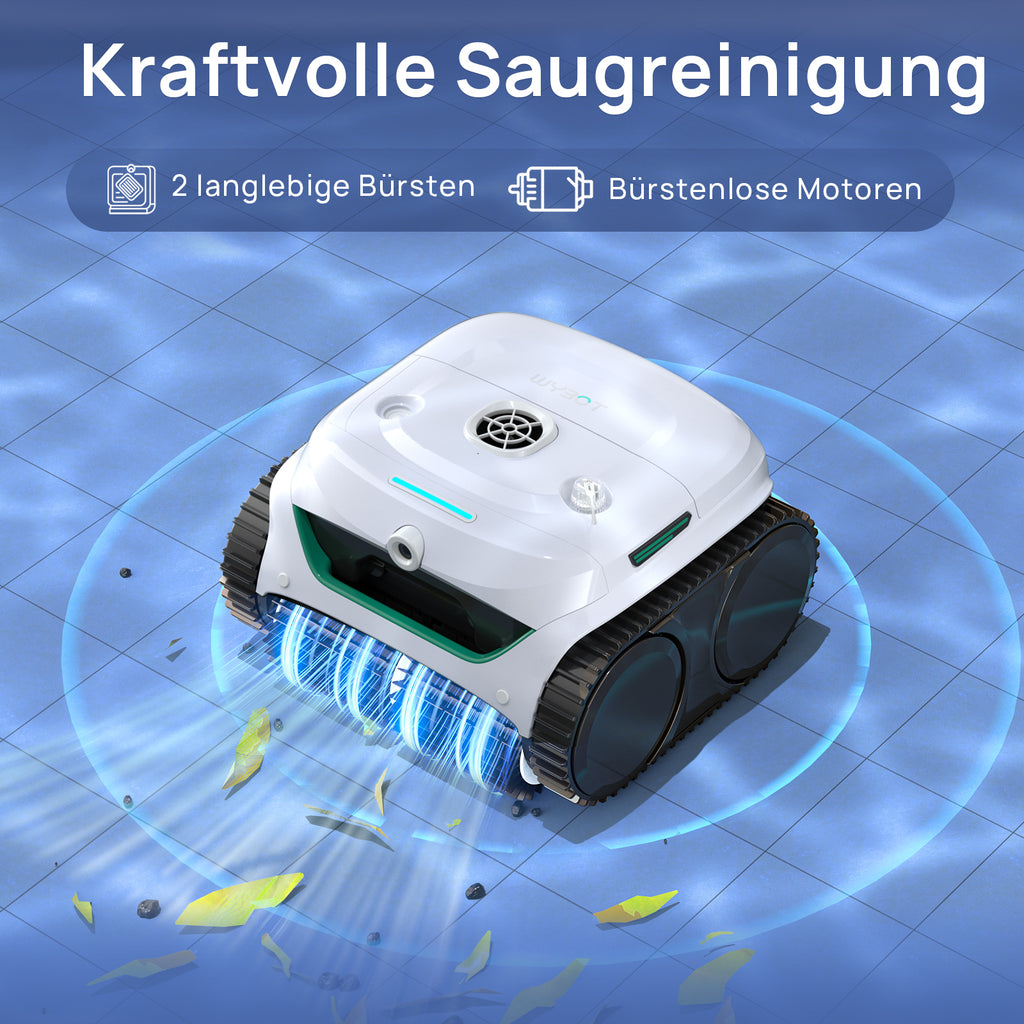 WYBOT C2 Vision Plus AI Kamera Kabelloser poolroboter, poolroboter akku Wand und Bode: Starke Saugkraft, Doppelfilter, 8 Reinigungsmodi, für unterirdische Pools 210 m² – Frostfedergrün
