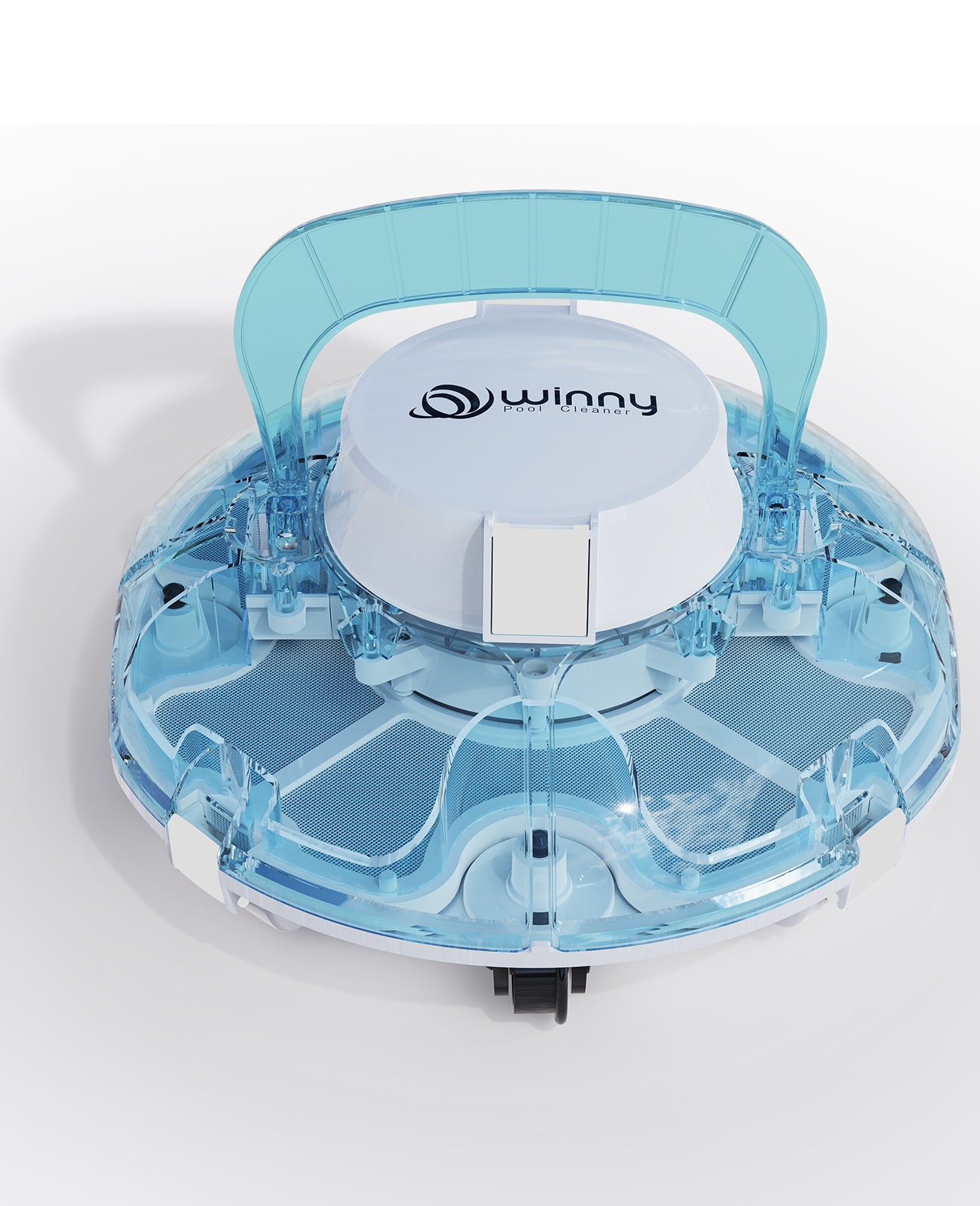 WINNY POOL CLEANER Winny 200P Limpiafondos Piscina, Inalámbrico Robot Limpiafondos Piscina, 80Min Autonomía, Piscinas Desmontables 60m², Doble Filtración,Estacionamiento Auto(Transparente Azul-Blanco)