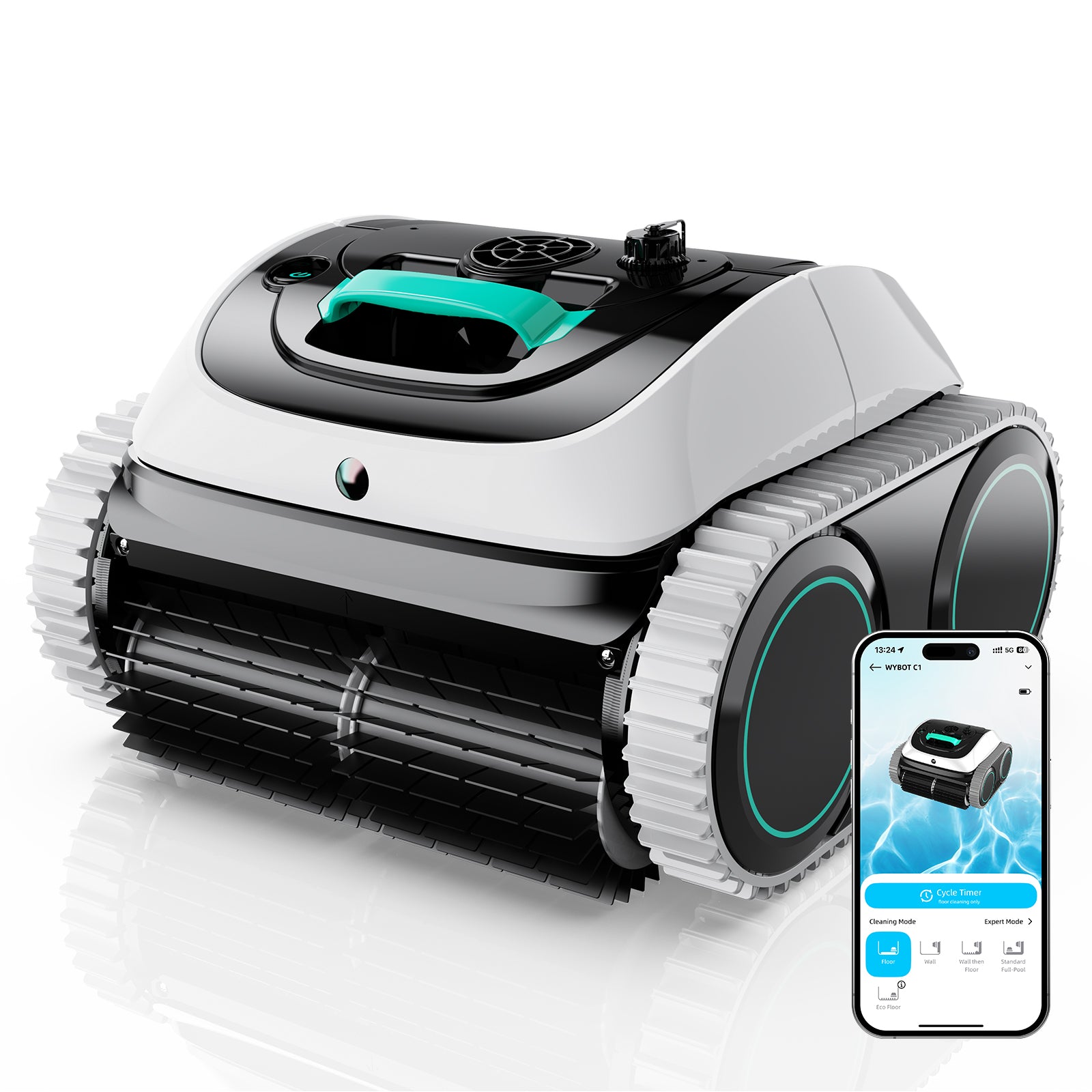 (2026 Upgarde) WYBOT C1 Cordless Robot Vacuum for Inground Pools, 4-in-1 Smart Pool Cleaner for Above Ground Pool up to 1,614 Sq.ft, Wall & Waterline Cleaning, 150 Mins Runtime - Grey with White