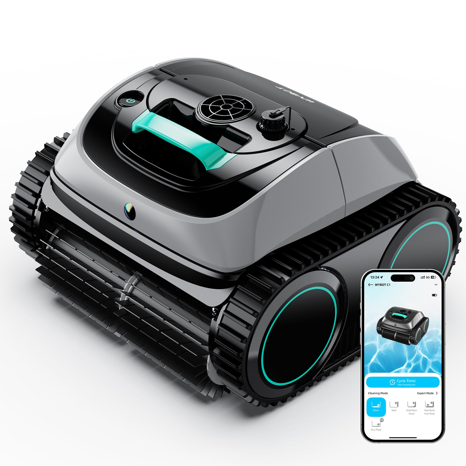WYBOT C1 Robotic Pool Vacuum for Inground Pools, 4-in-1 Above Ground Cordless Pool Cleaner Lasts 160 Mins Runtime, Smart Navigation, Support App Control, Tech Grey